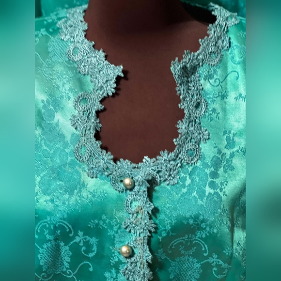 Vintage 80s Brocade Floral Embroidered Skirt Set Suit Pearl Dress Jacket Blazer - Picture 9 of 16